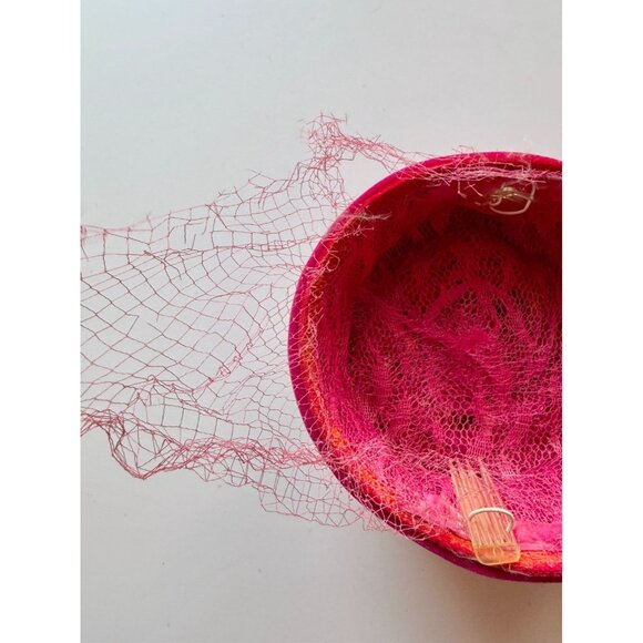 Vintage FRENCH ROOM Fuchsia Pink Velvet Pleated Bow Turban Juliet Hat - Picture 12 of 16